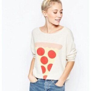 WILDFOX Tuscany Tunic Hot Slice Pizza Sweater Top Oversized Cream Size L